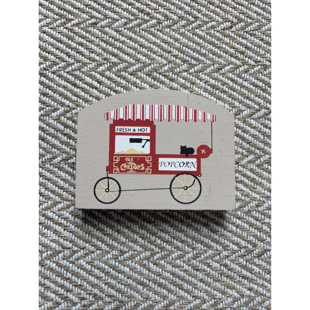 Cat's Meow Popcorn Cart #181 1991 Wood Wooden Shelf Sitter Decor